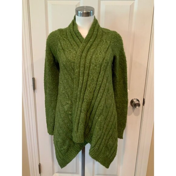BCBG MAXAZRIA Green Rib/Cable Knit Long Sleeve Cardigan Sweater Size XS/S - Picture 1 of 10